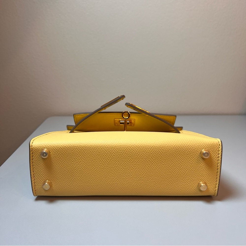 Yellow Structured Leather Top-Handle Shoulder Bag - Picture 13 of 14